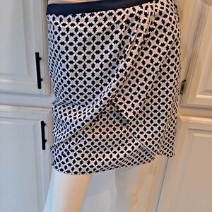 H&M Faux Wrap Draped White Blue Pink Geometric Pencil Skirt